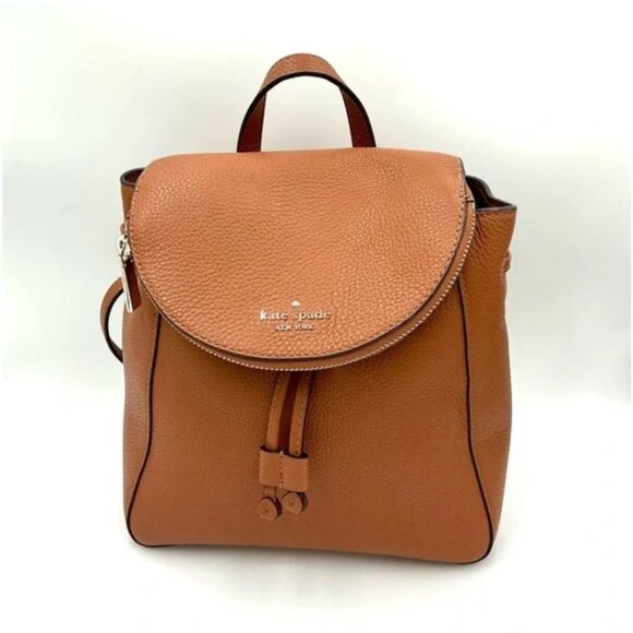 Kate Spade Leila Medium Flap Backpack Warm Gingerbread Brown Pebbled Leather Bag - Picture 8 of 8